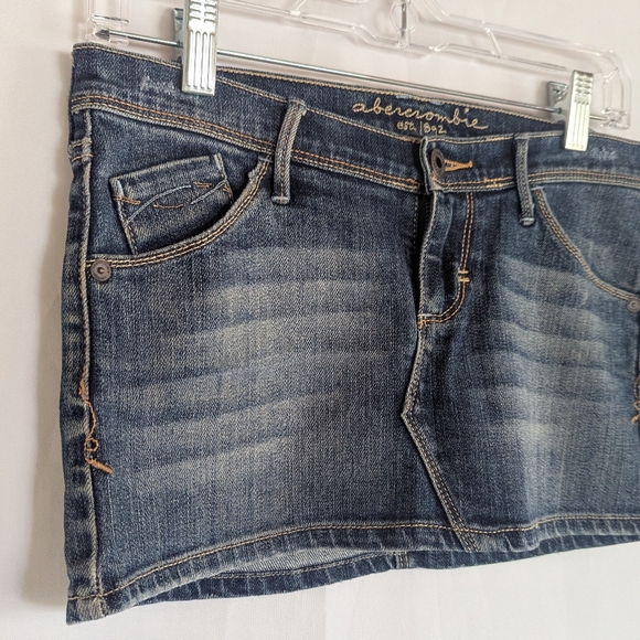 Abercrombie & Fitch Blue Denim Jean Mini Hip Skirt Stretchy Junior 14 Women's XS - Picture 3 of 5